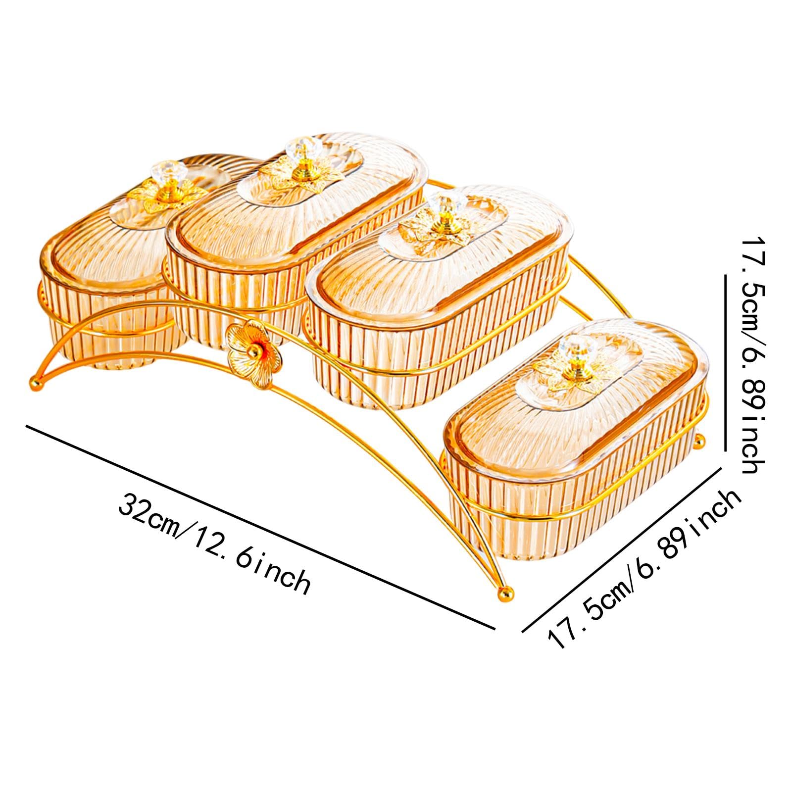 Amagogo Plateau de Noix et Fruits Secs, Plat à Collation avec Couvercle, 4 Grilles Ambre