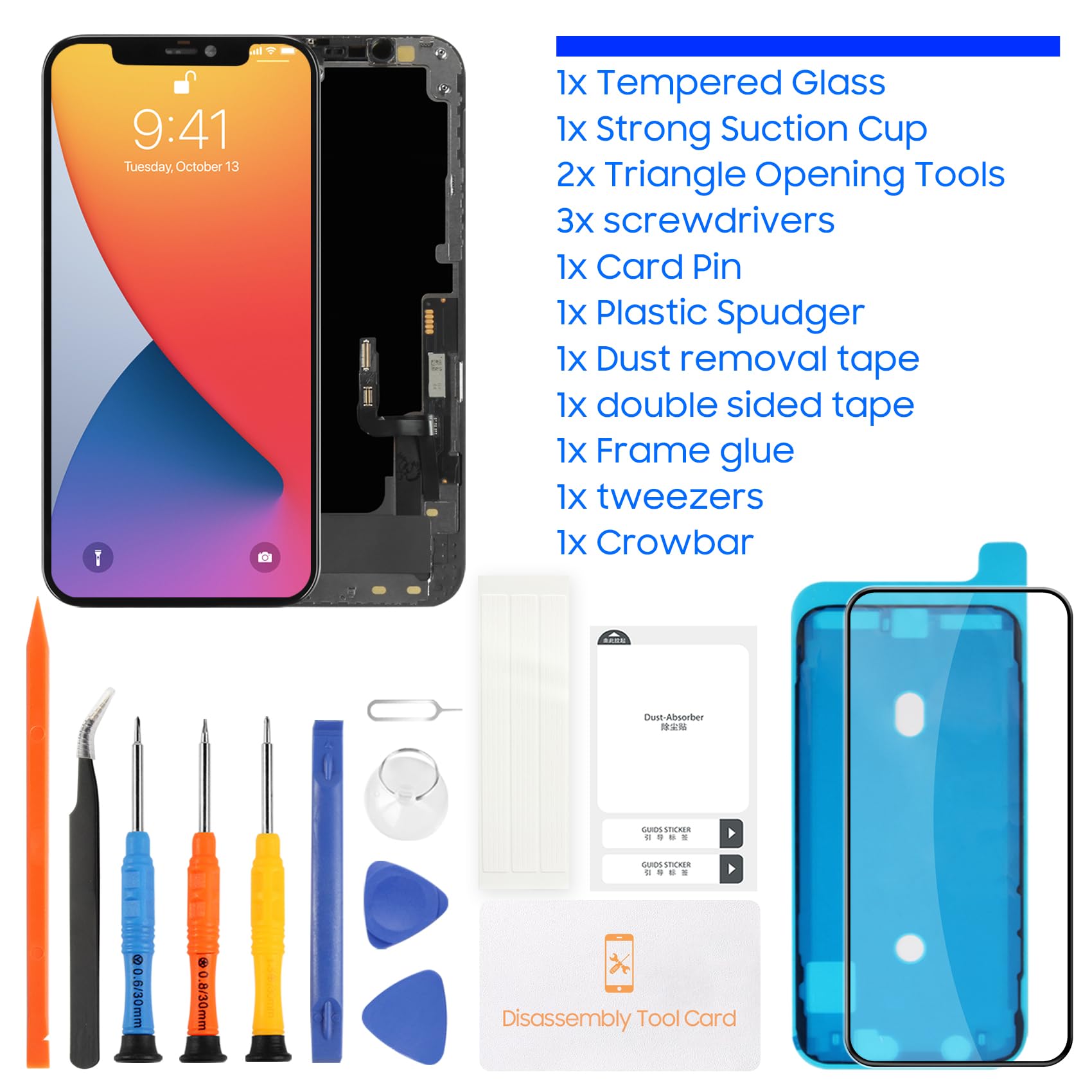 Schermo LCD per iPhone 12 6.1" LCD Display per iPhone 12 PRO A2403 A2172 A2402 A2404 A2407 A2341 A2406 A2408 LCD Touch Screen Digitizer Kit di Sostituzione con Strumento(Versione TFT Highlight)