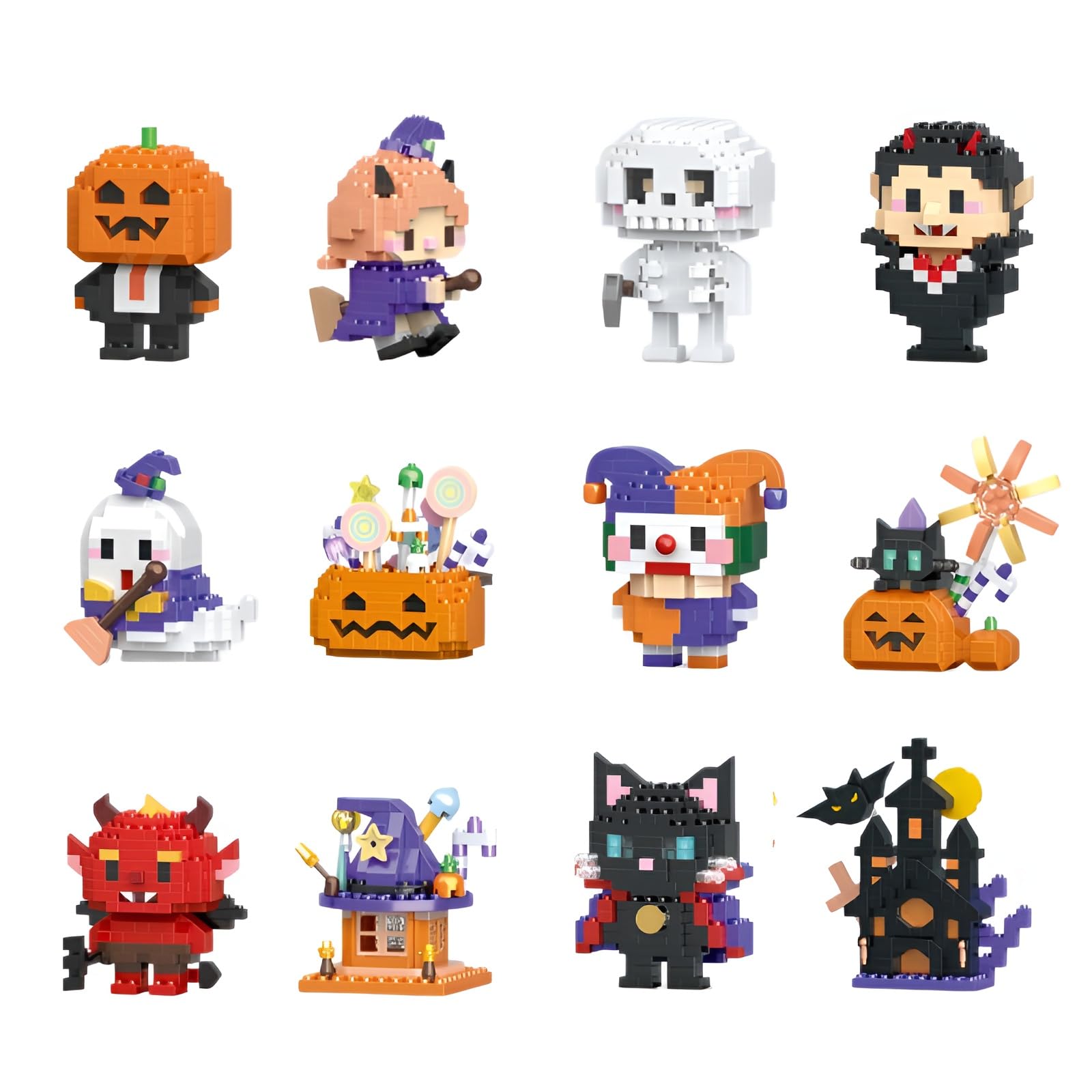 Halloween Micro Mini Building Set, Vampire Pumpkin Castle Figures, 12 Pack
