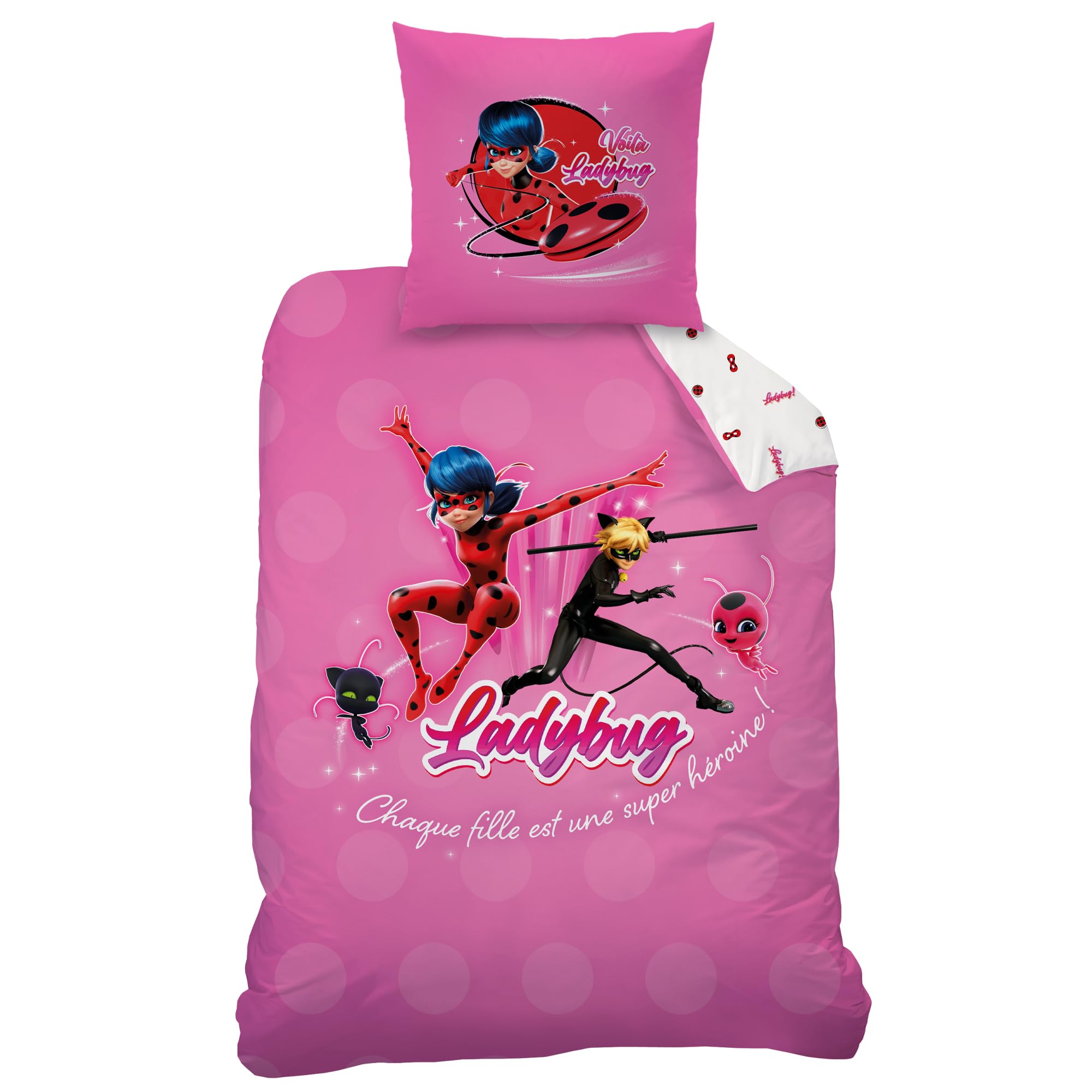 MIRACOULUS Supergirl Juego de cama infantil | 100% algodón | Oeko-TEX | Funda nórdica de 140 x 200 cm + funda de almohada de 63 x 63 cm, estampado de niña | Rosa