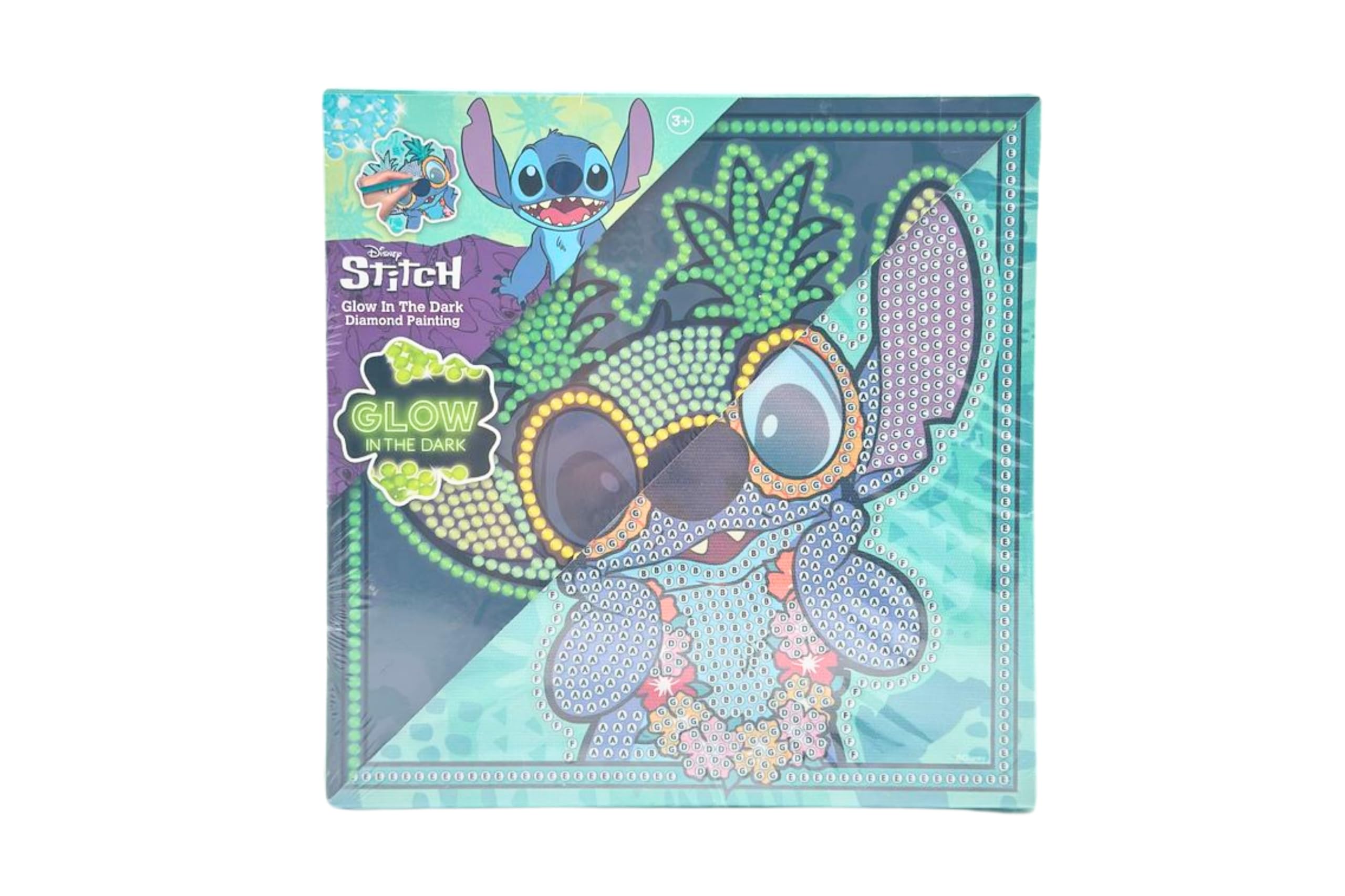 Disney Stitch Diamond Painting Set, Glow in the Dark Canvas 19 x 19 cm, Stitch Craft Set for Children from 6 Years, Diamond Painting Set with Accessories, Luminous Mosaic Picture for DIY