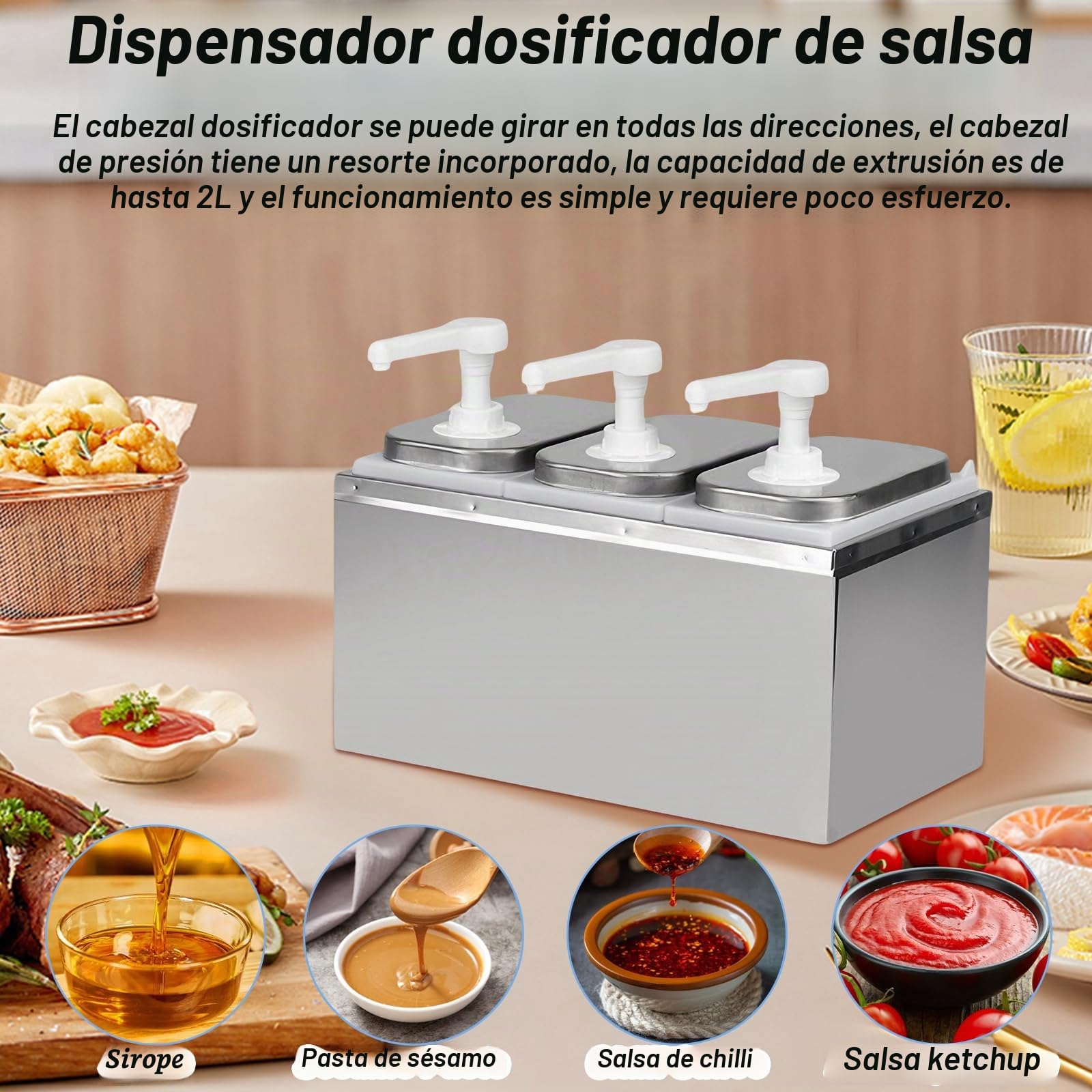 Dispensador de salsa de 6L, dispensador de salsa de acero inoxidable 304, 10cc por carrera de la bomba, dispensador de salsa para ketchup, mayonesa, salsa de carne, jarabe de postre, vinagre, aceite