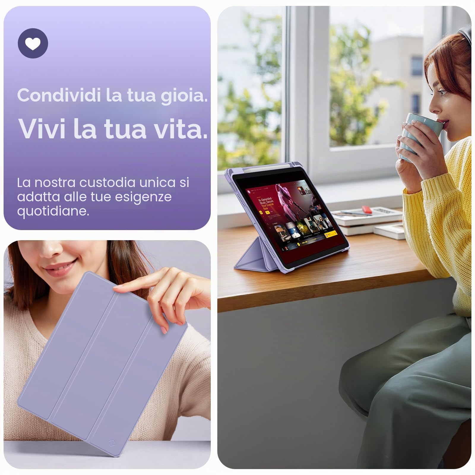 FINTIE Cover per iPad Air 11 Pollici M4/M3/M2 (2026/2025/2024), iPad Air 5a/4a Gen 10,9" (2022/2020) con Portapenne - Custodia Posteriore Trasparente con Bordo in TPU, Lilla Viola