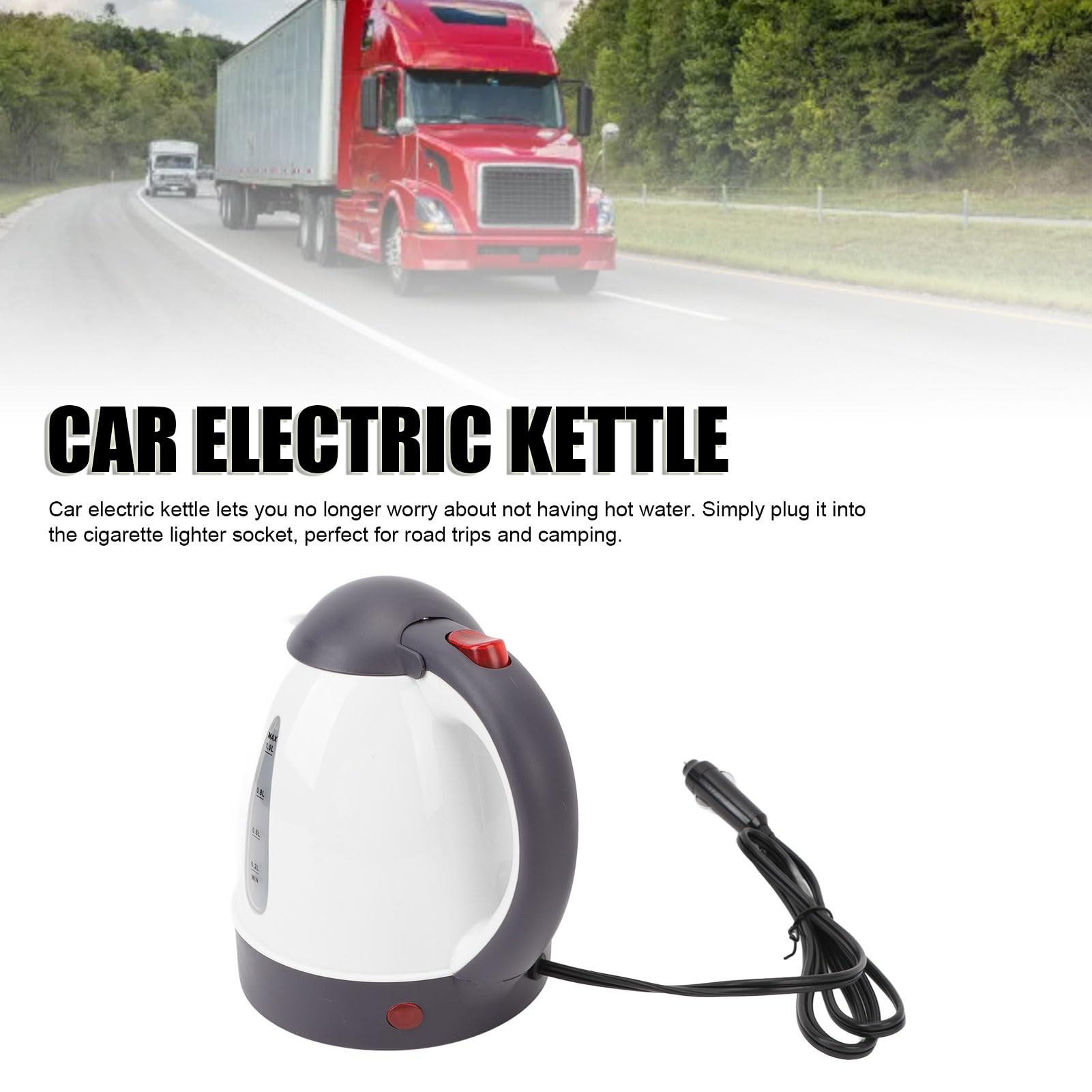 Podróżny Czajnik Elektryczny 24 V/12 V, Czajnik Zasilany baterią 1000 Ml, Urządzenia 12 V na Kemping, podróż Podróżna Zapalniczka Samochodowa Ciężarówka Podgrzewana Woda Czajnik