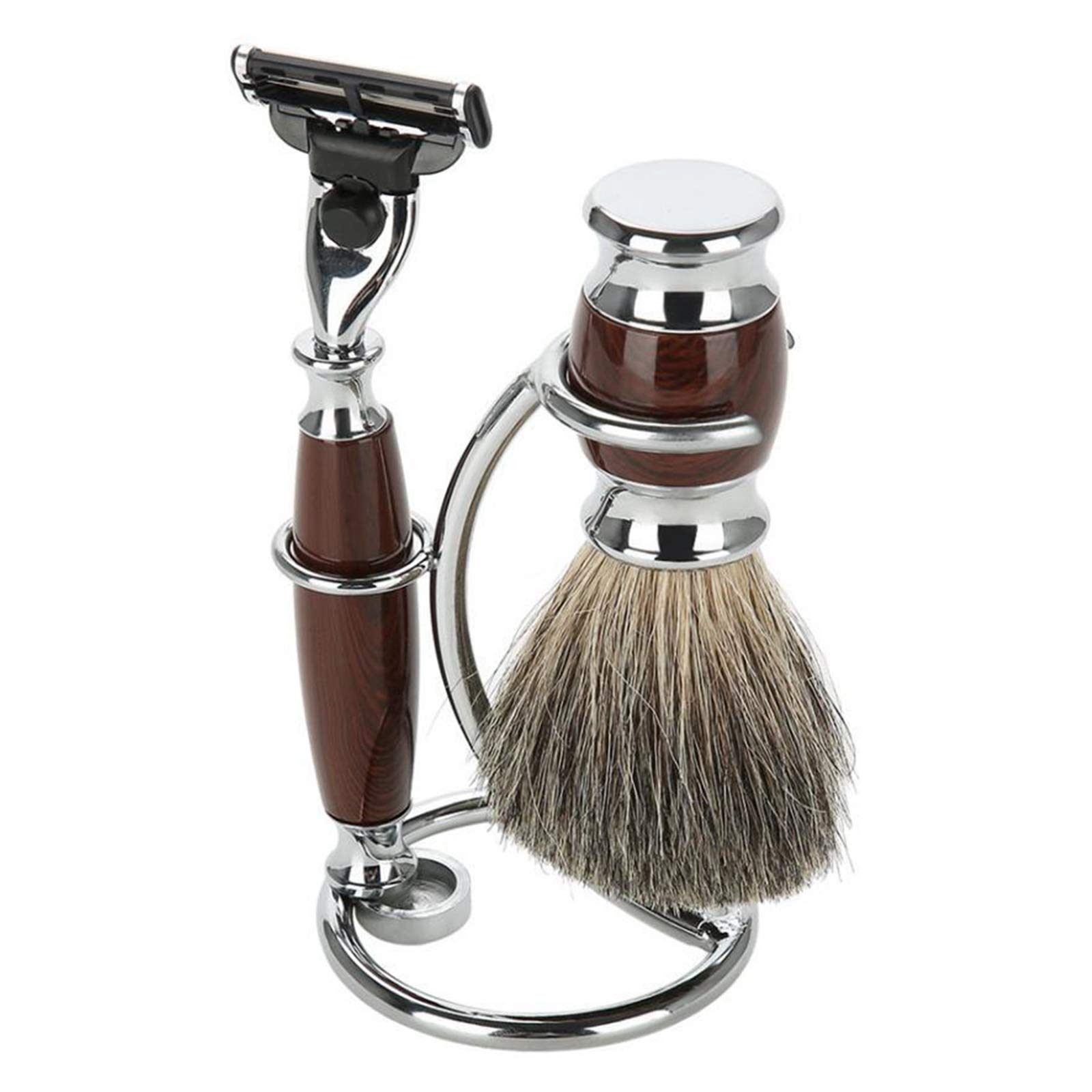 Supporto per Pennello da Barba Acciaio Inossidabile Portatile Supporto Spazzola Pennello Barba Durevole Robusto Supporto di Strumenti per la Rasatura 2 IN 1 per Uomo Domestico e in Viaggio Argento