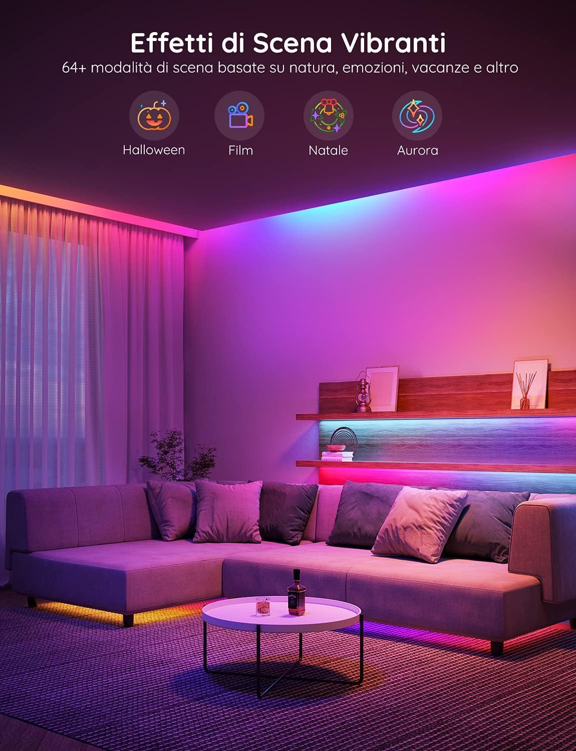 Govee Striscia LED 5 Metri, Strisce RGBIC Funziona con Alexa Google Assistant e APP, DIY Segmentato Sync Musicale per Luci LED Camera da Letto, Soggiorno, Cucina, Giochi
