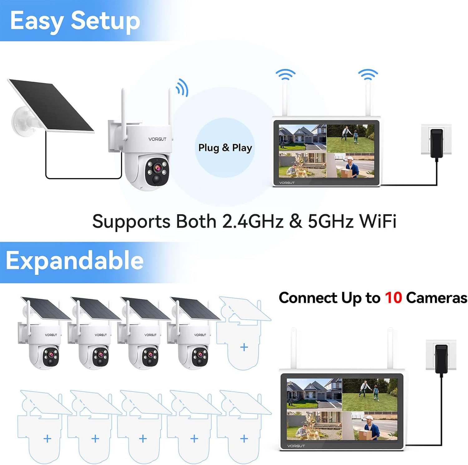 Solar Security Cameras Wireless Outdoor with 10'' Monitor, 4pcs 2K Solar Powered Camera System, 360° PTZ, Color Night Vision,Human Detection,10CH NVR with 500GB HDD,2.4G/5G WiFi,No Monthly Fee - Image 5