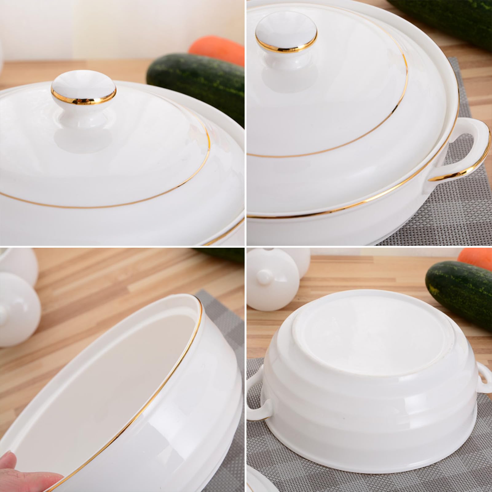 ceramiczny garnek do duszenia, Małe miedziane rondle, waza do zupy, biała porcelana, zestaw z pokrywką i chochlą, okrągły(White)