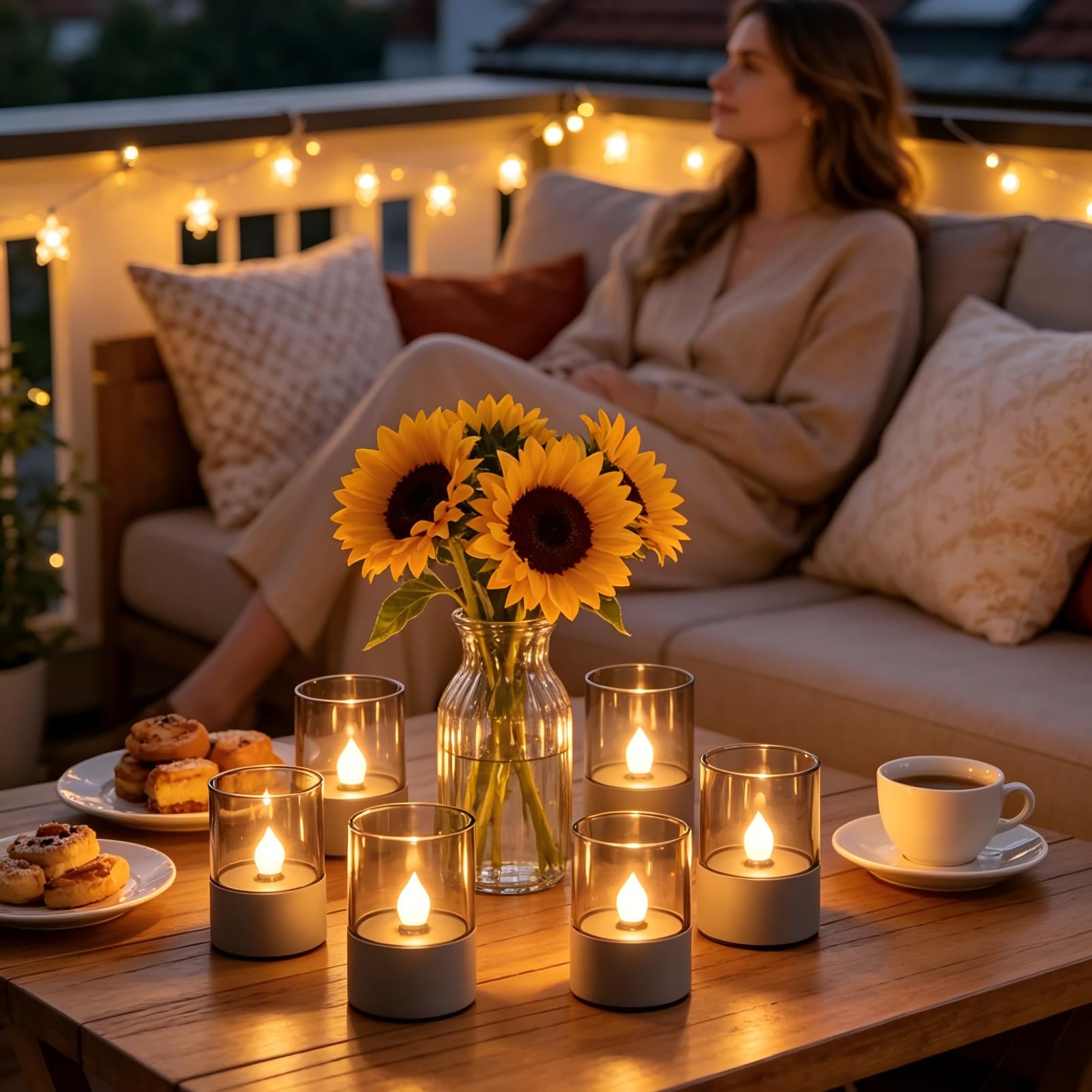 2 Stück Solar Kerzen Outdoor Teelichter LED Aufladbar Outdoor Kerzen mit Timer Wasserdicht Aufladbare Solar Teelichter Elektrisch Solarkerzen für Außen Wetterfest Garten Terrasse Balkon Deko (C)