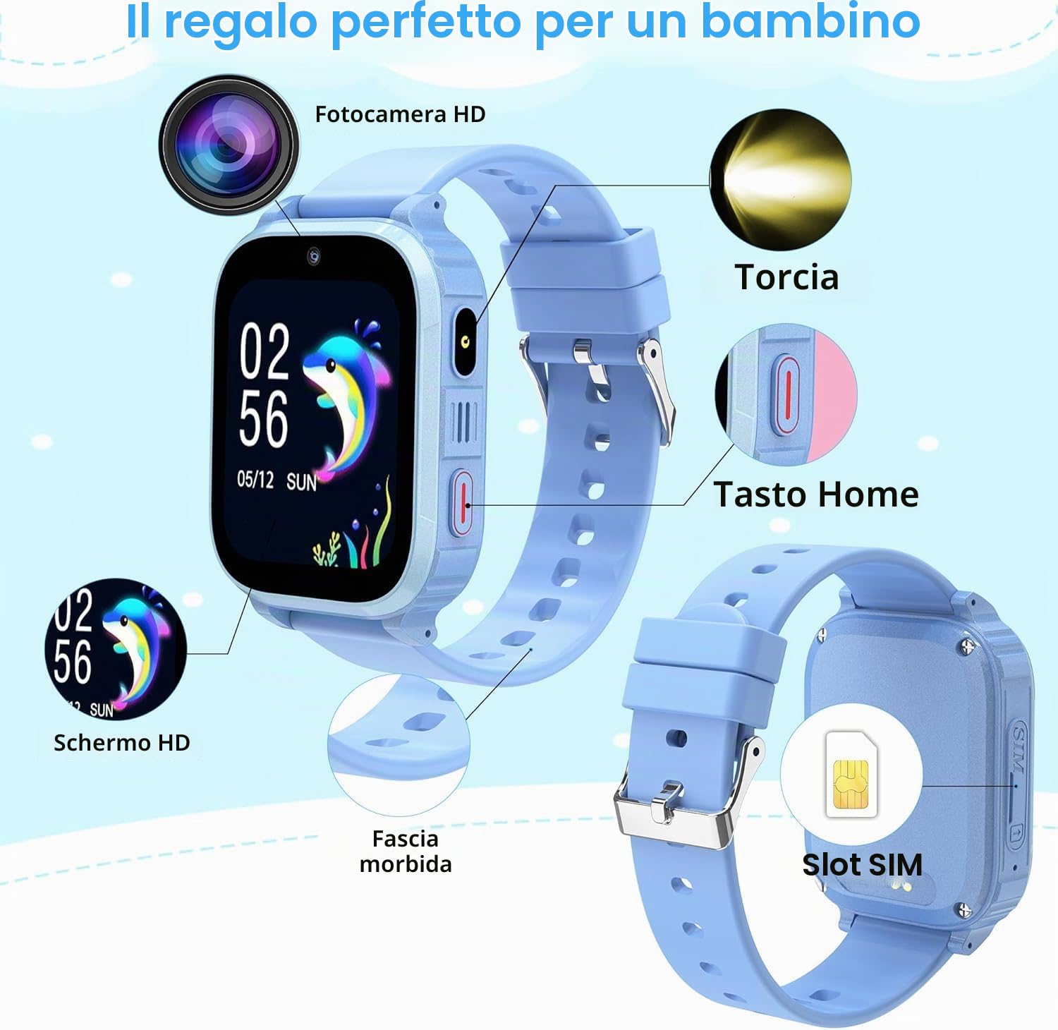 Smartwatch Bambini GPS con video 1,83” schermo HD 4G e chiamate telefoniche, SOS, con localizzazione in tempo reale e modalità scuola, ottimo regalo per bambini e bambina dai
