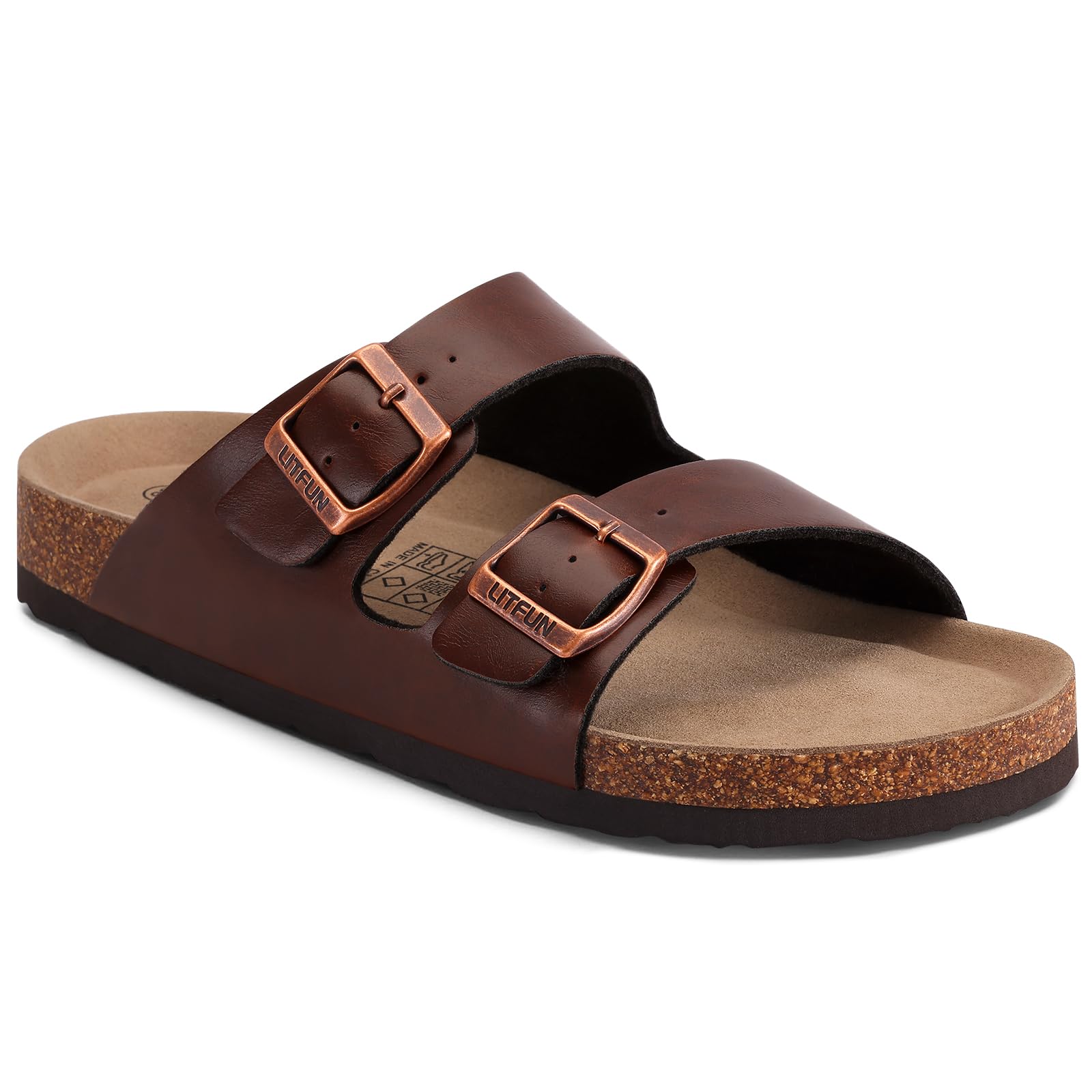 Litfun Unisex Cork Footbed Sandal Summer Slip On Slide Sandals with Adjustable Buckle for Women Men