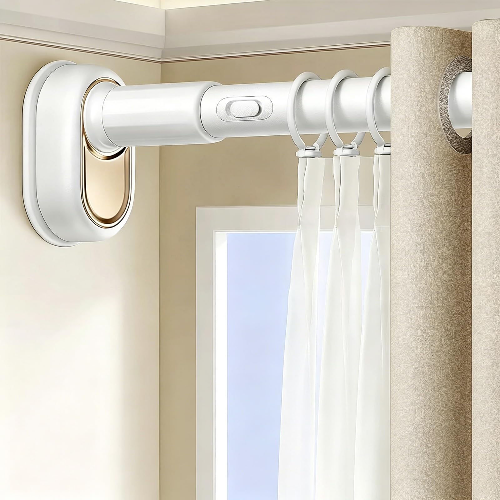 Tension Curtain Rod, 1.3" Diameter Tension Rod, 30" to 193" Adjustable, No Drill Anti Slip, Smooth Glide for Windows Bathrooms(White,100-170cm/39-67in)