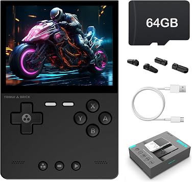Trimui Brick Handheld Game Console 3.2-Inches Display Game Console,1024x768 IPS Screen Supports Multiple Simulators,Linux System Built-in 64G TF Card Black