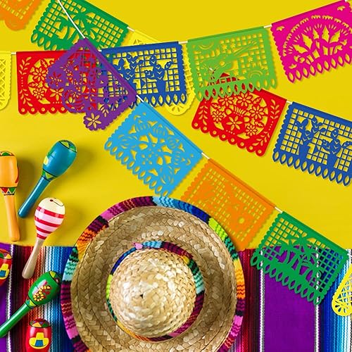 Miniatura 4 de CHolic Cartel mexicano de papel picado pancarta de fiesta pancartas de plástico de 18 pies de largo para decoración de fiesta mexicana