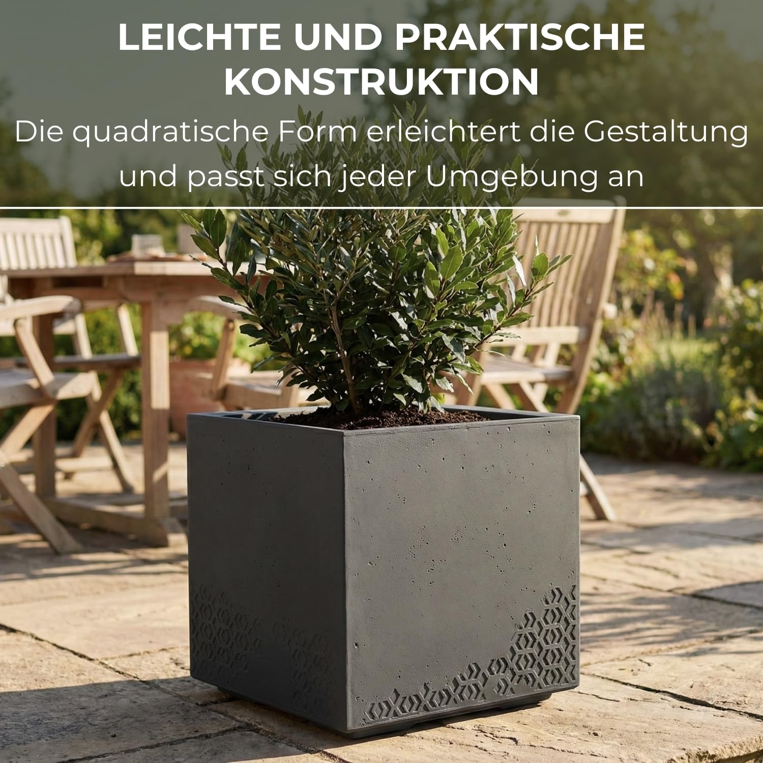 LAMELA Pflanzkübel mit Rollen 40 cm, 36L – Blumentopf aus Kunststoff in Betonoptik – Übertopf mit Wasserablauf – Modern für Innen & Außen - Wetterfest & Pflegeleicht, Antrazit