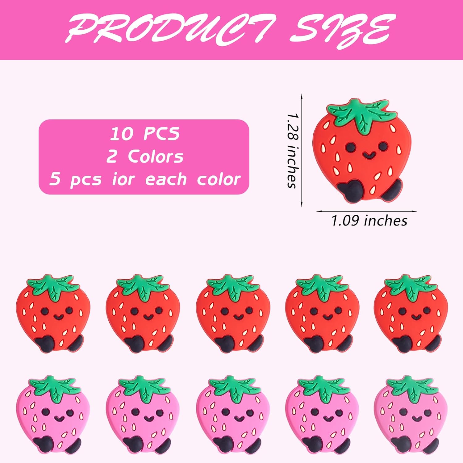 10 Piece Cute Silicone Beads DIY Silicone Bulk Beads for DIY Handicrafts, Beaded Pen, Phone Straps, Bag Pendants (Strawberry) - Image 2