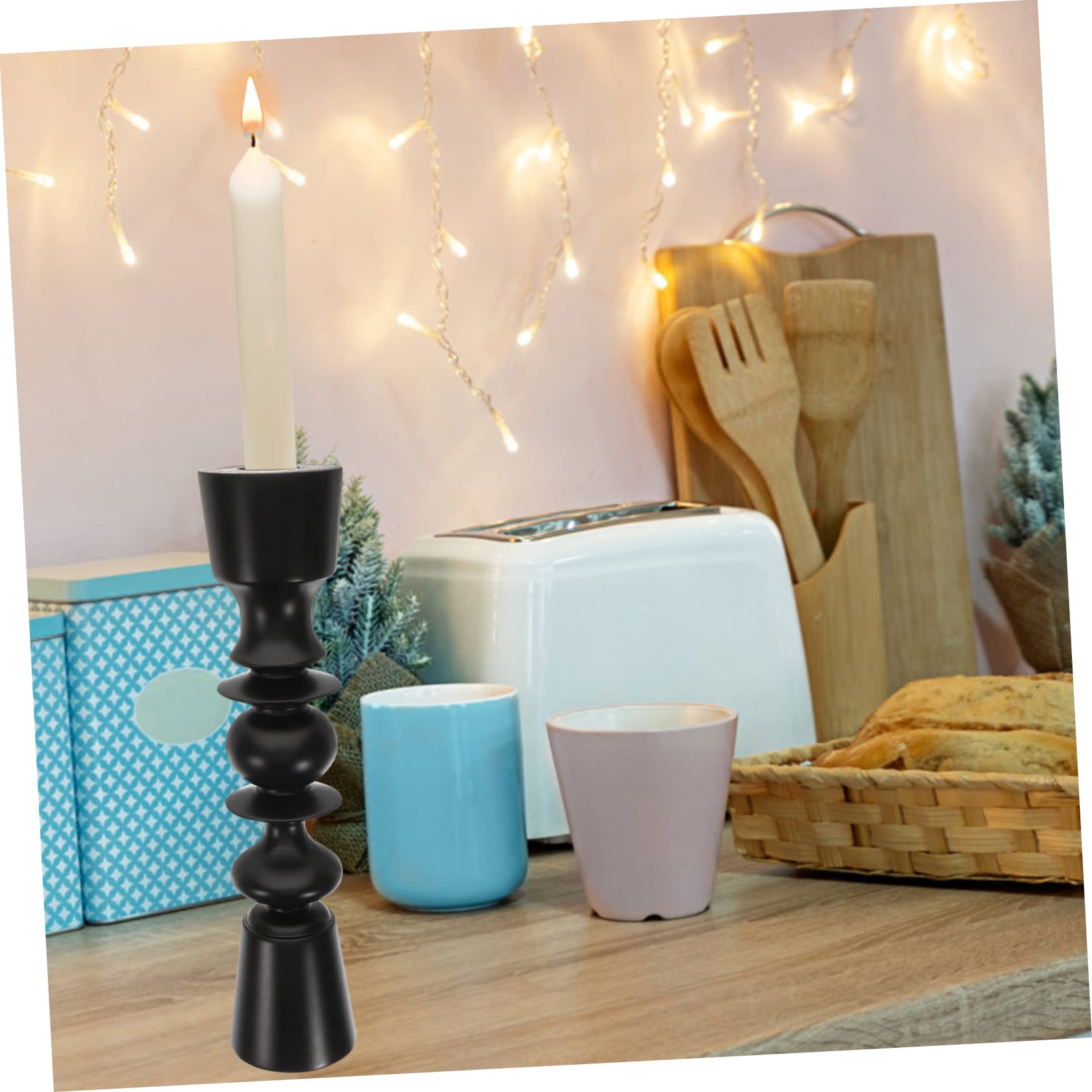 Candelabro de Madera Maciza Estilo Europeo para Boda y Mesa | Negro, Diseño Retro y Sencillo, Adorno para Dormitorio y Fiestas de Invierno, Pieza Central de Mesa