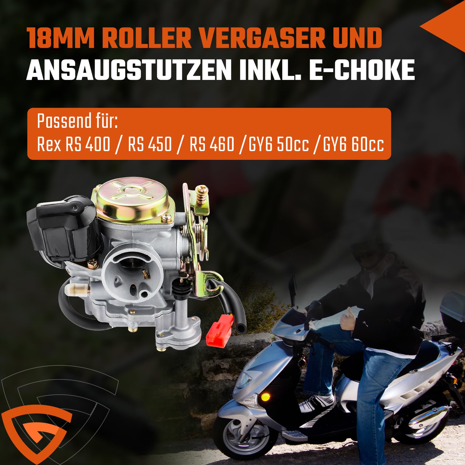 18mm Carburetor With E-Choke + Suction Rex Rs 400/Rs 450/Rs 460/GY6 - Foto 7