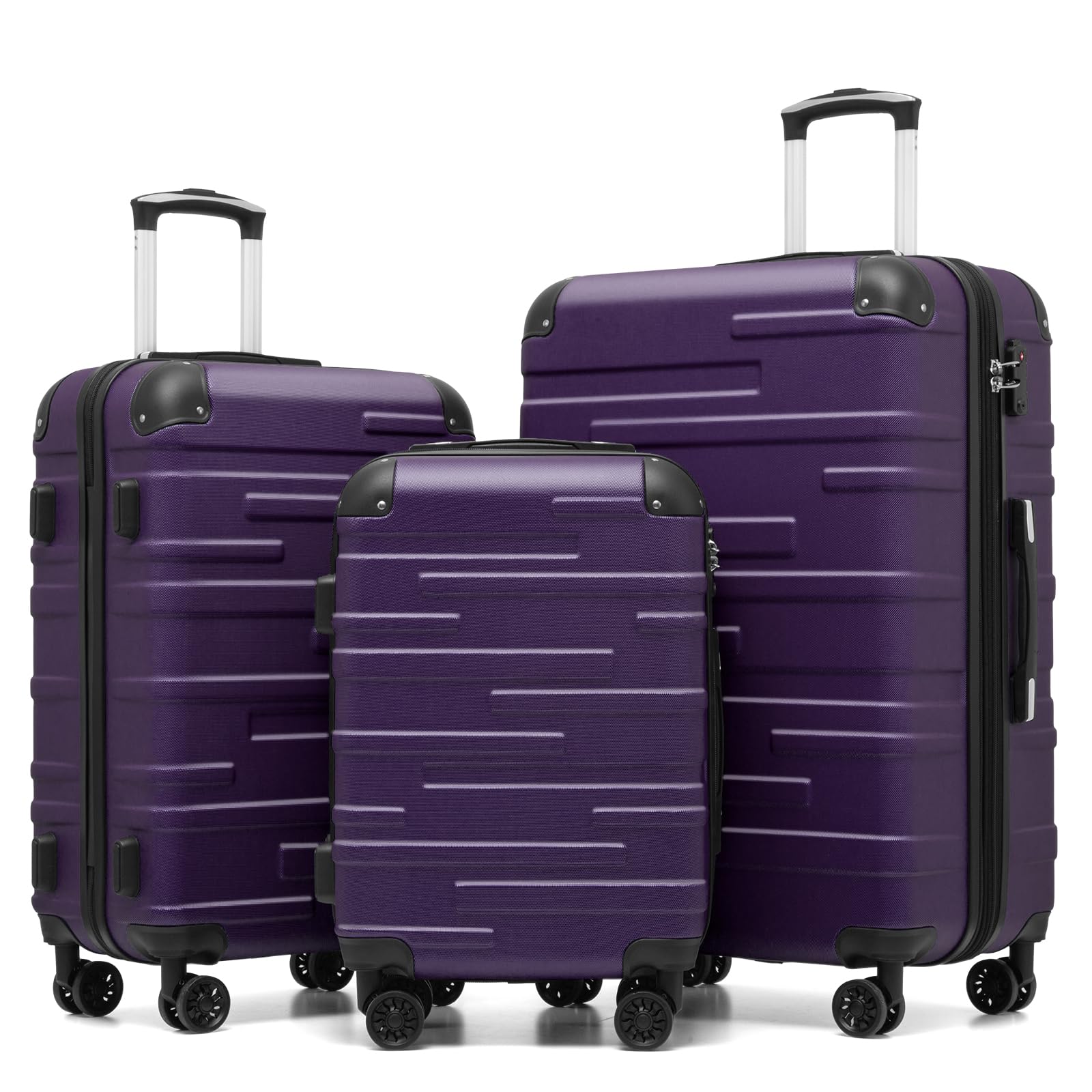 COOLIFE Hartschalen-Koffer Rollkoffer Reisekoffer Vergrößerbares Gepäck (Nur Großer Koffer Erweiterbar) ABS Material mit TSA-Schloss und 4 Rollen