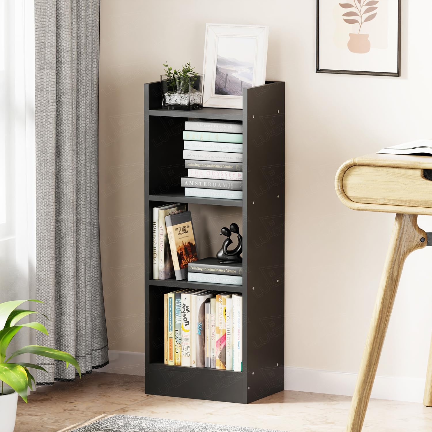 Lukzer 3 Layer Engineered Wood Multipurpose Rack Bookshelf Storage Organizer Stand (MR-010/Black/80x33x22cm) - Modern Black Cabinet Storage for Home Organization