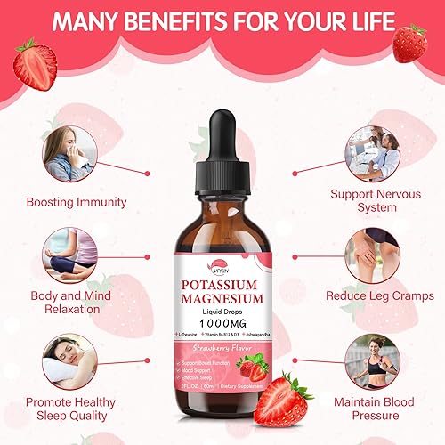 Miniatura 4 de Suplemento de citrato de magnesio y potasio, gotas líquidas de magnesio con glicinato de magnesio 1000 mg con Ashwagandha, zinc, soporte para el