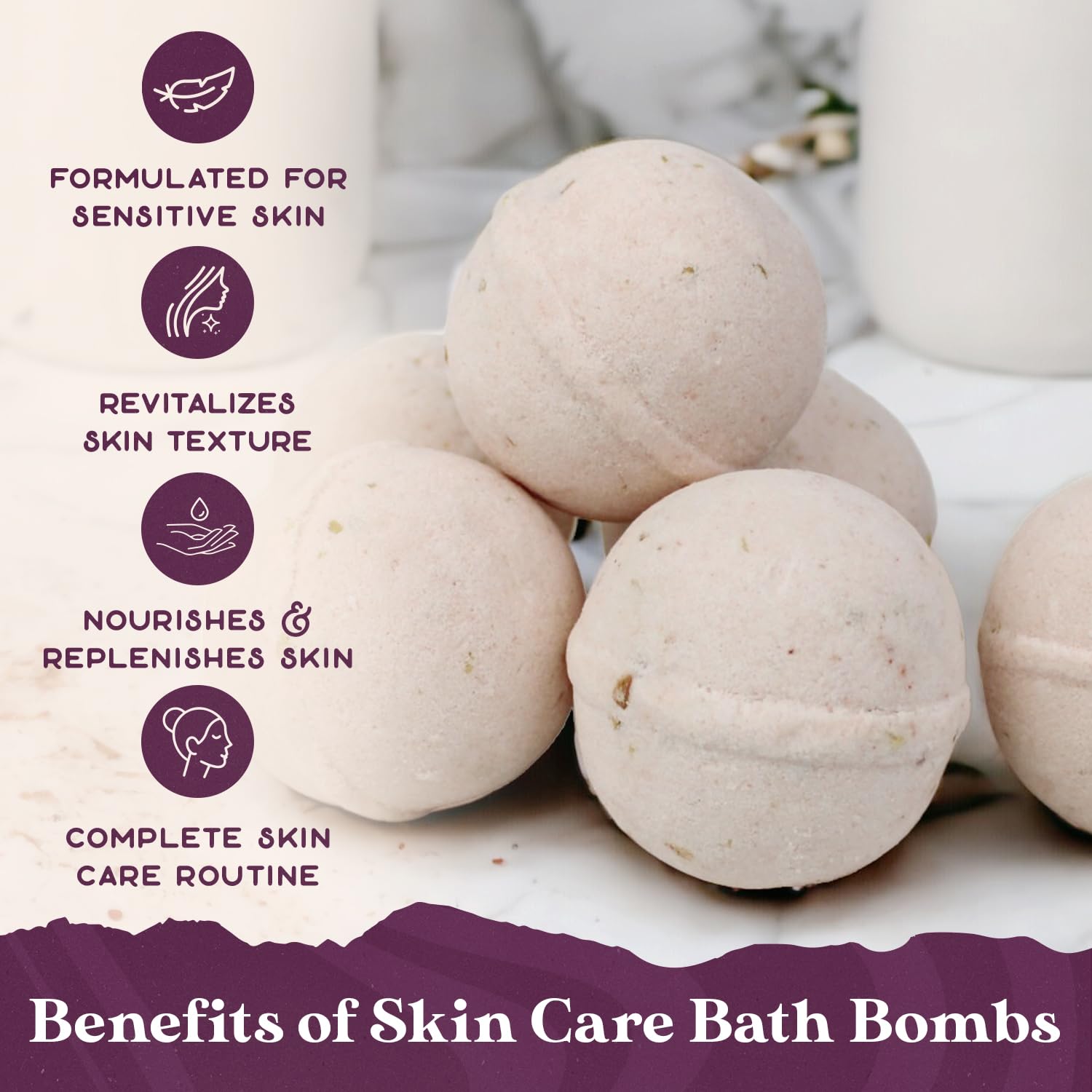 PURPLE CANYON Bombe da bagno naturali di capra brillanti | Latte di capra idratante per la pelle con argilla di calamina rosa per pelli sensibili | Bombe da bagno fatte a mano senza profumo per