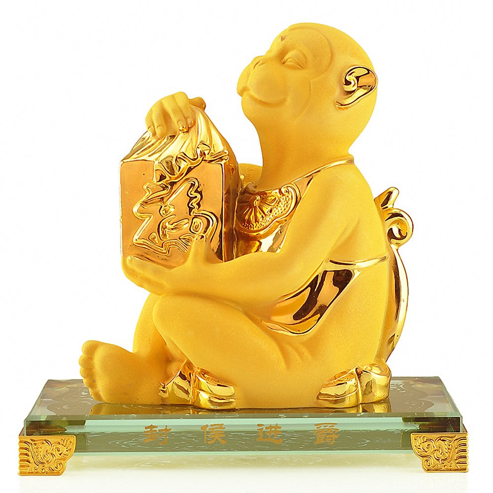 BOYULLChinese Zodiac Monkey Golden Resin Collectible Figurines Table Decor Statue