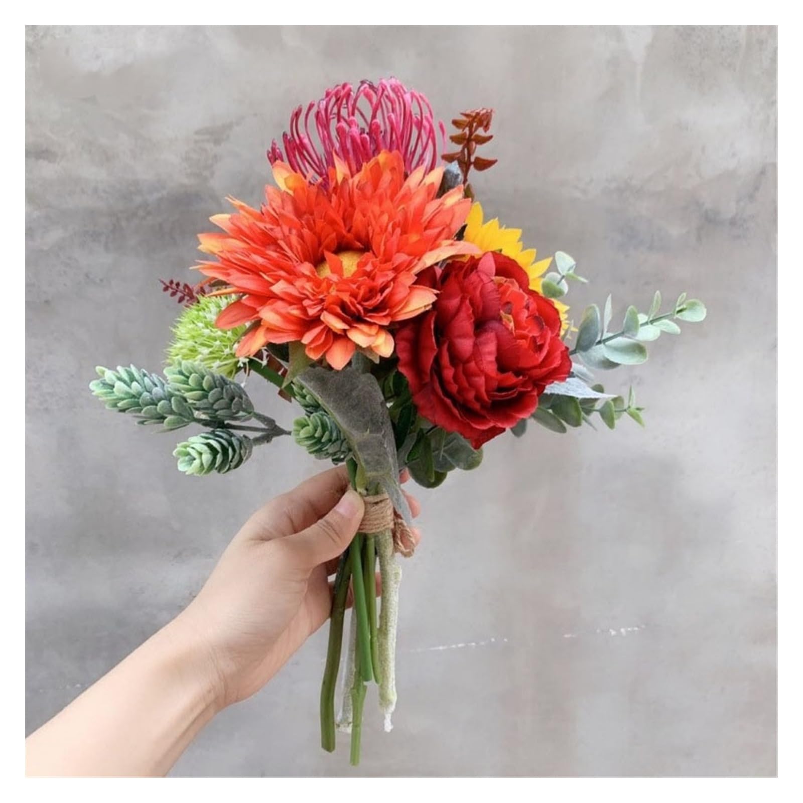 Fiori Artificiali Bouquet da Sposa Fiori di Simulazione Peonie di Seta Fatte a Mano Girasoli gonfi di qualità Rosso Bianco Forniture for Matrimoni Artificiale Falso