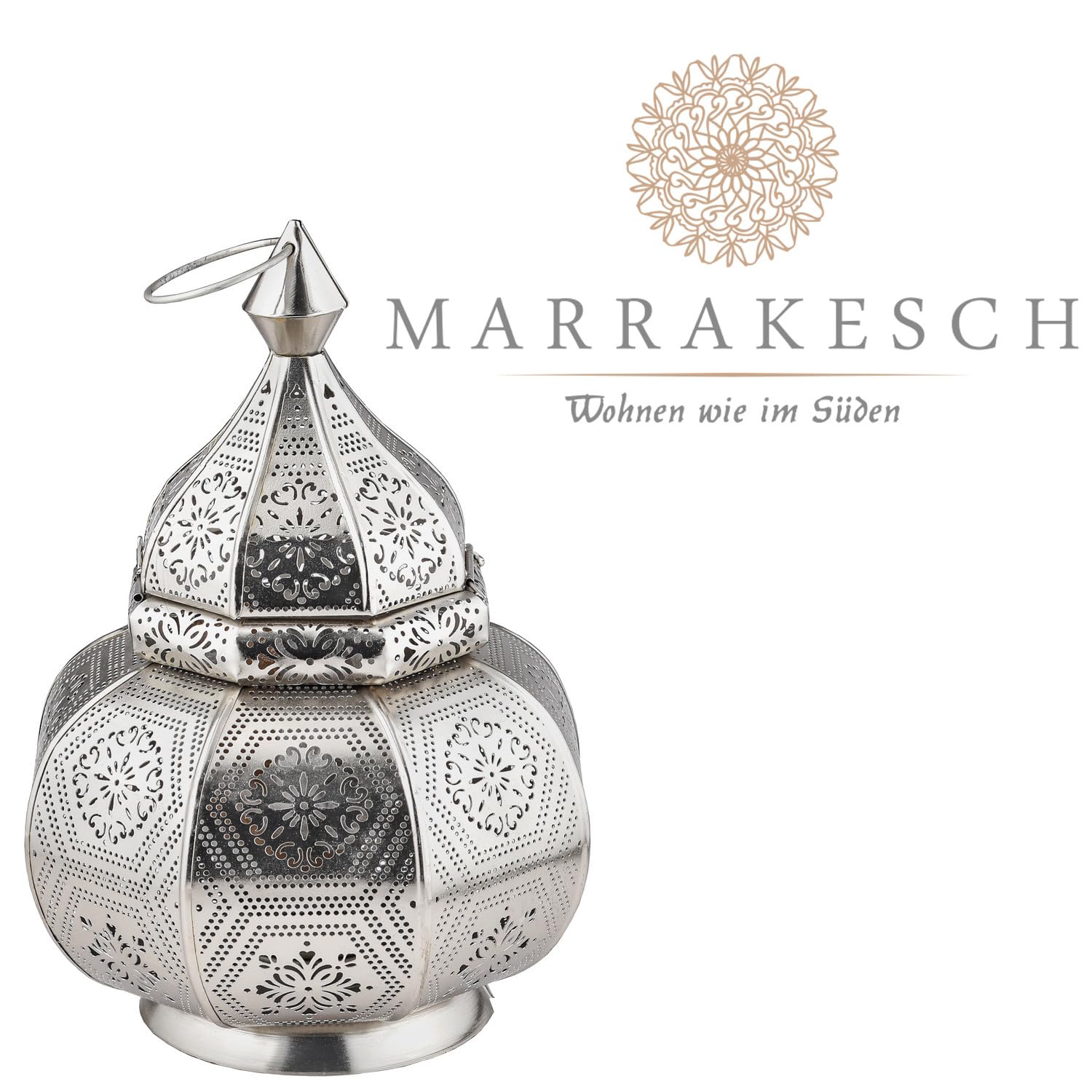 Zestaw 2 lamp i latarni Marrakeszu w jednym z metalu o wielkości 30 cm | Lampa stołowa Mahana srebrna jako orientalna dekoracja