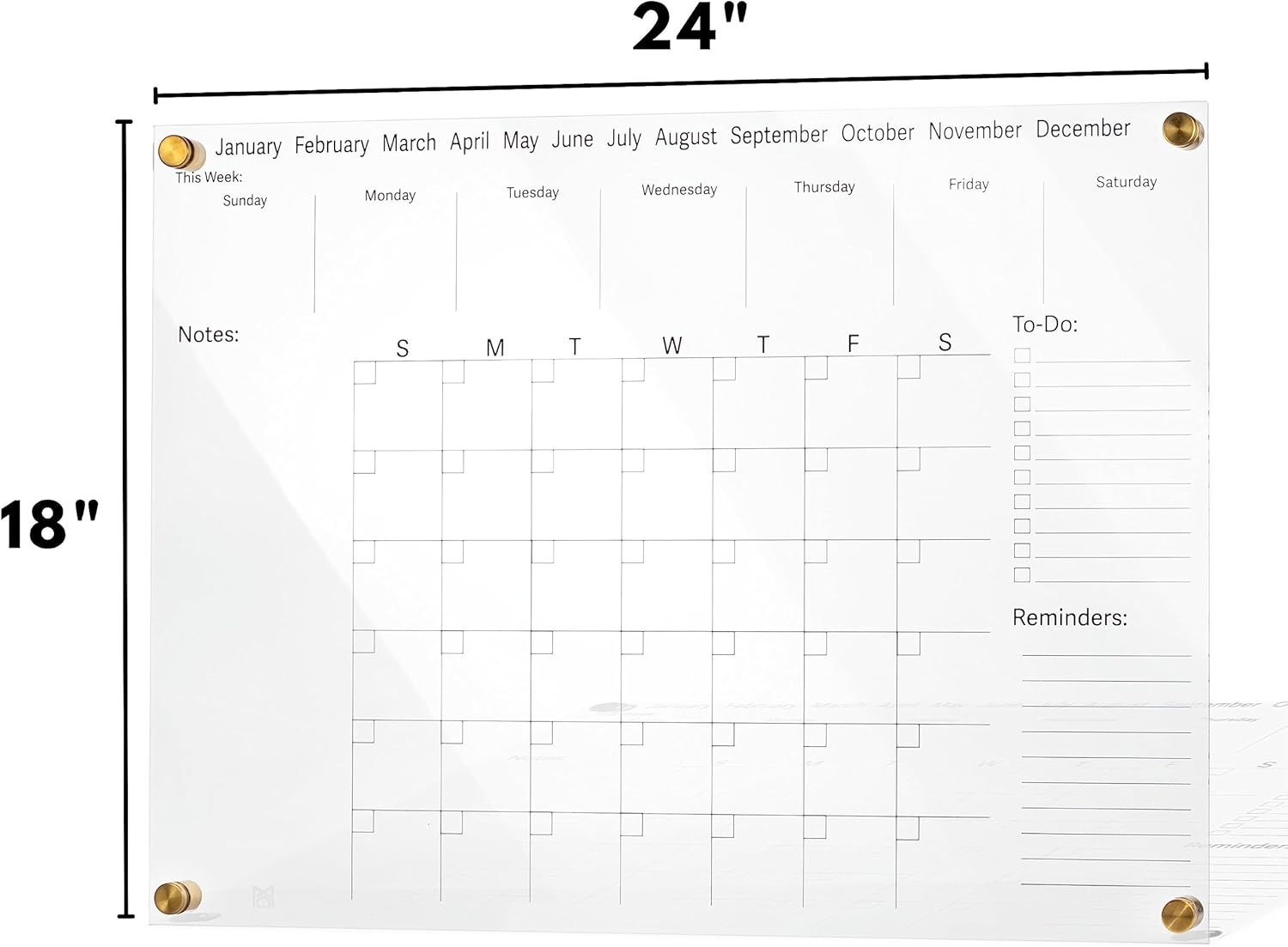 Premium Ultra-Clear Acrylic Wall Calendar Dry Erase | Oversize 24"x18" | Monthly Planner for Office and Home | Large Acrylic Calendar for Wall | Acrylic Calendar | 3 Standoff Screws