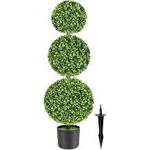 3FT Realistic Artificial Boxwood Triple Ball Topiary Tree with Pot/Ground Stake, UV-Resistant Faux Topiary Plant, Indoor Outdoor Realistic Faux Greenery for Home,Front Porch,Patio,Balcony,Yard Decor