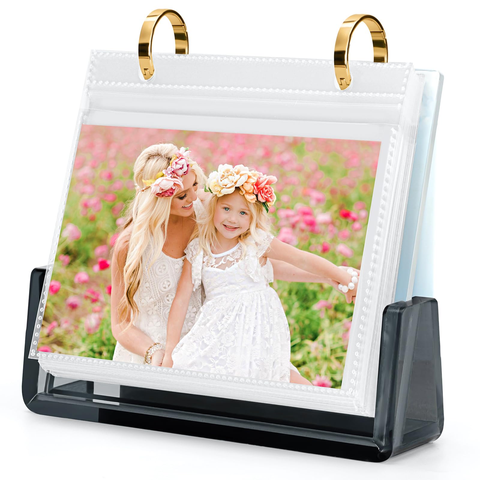 ZEEYUAN 4x6 Desktop Flip Photo Album on Stand Acrylic Picture Frame Holds 60 Pictures, 4x6 Standing Photo Album Double Side Display Gifts for Thanksgiving Christmas Valentines