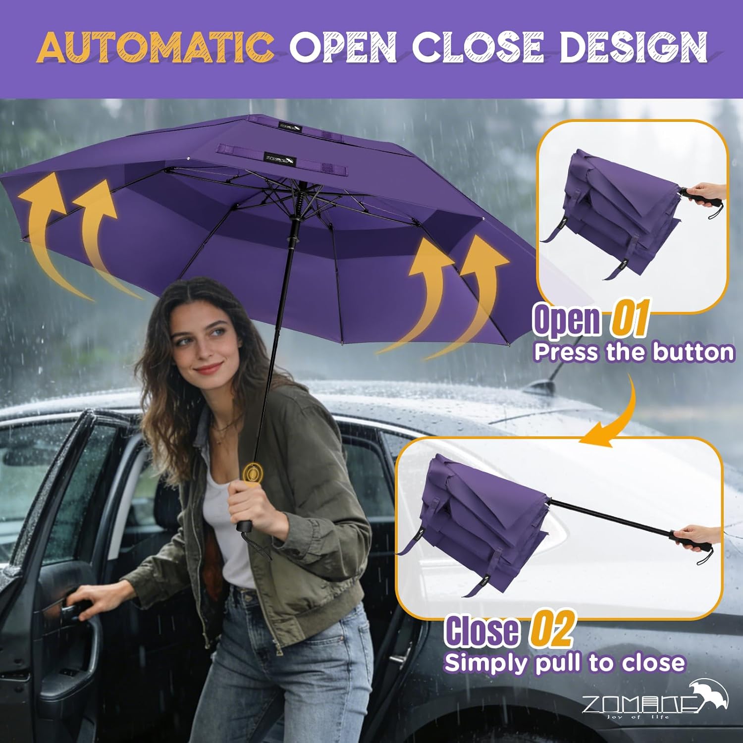 ZOMAKE Compact Golf Umbrella 62 Inch,Large Golf Umbrellas Windproof Double Canopy Vented Automatic Open Portable Collapsible Travel Umbrella for Men Women - Image 6