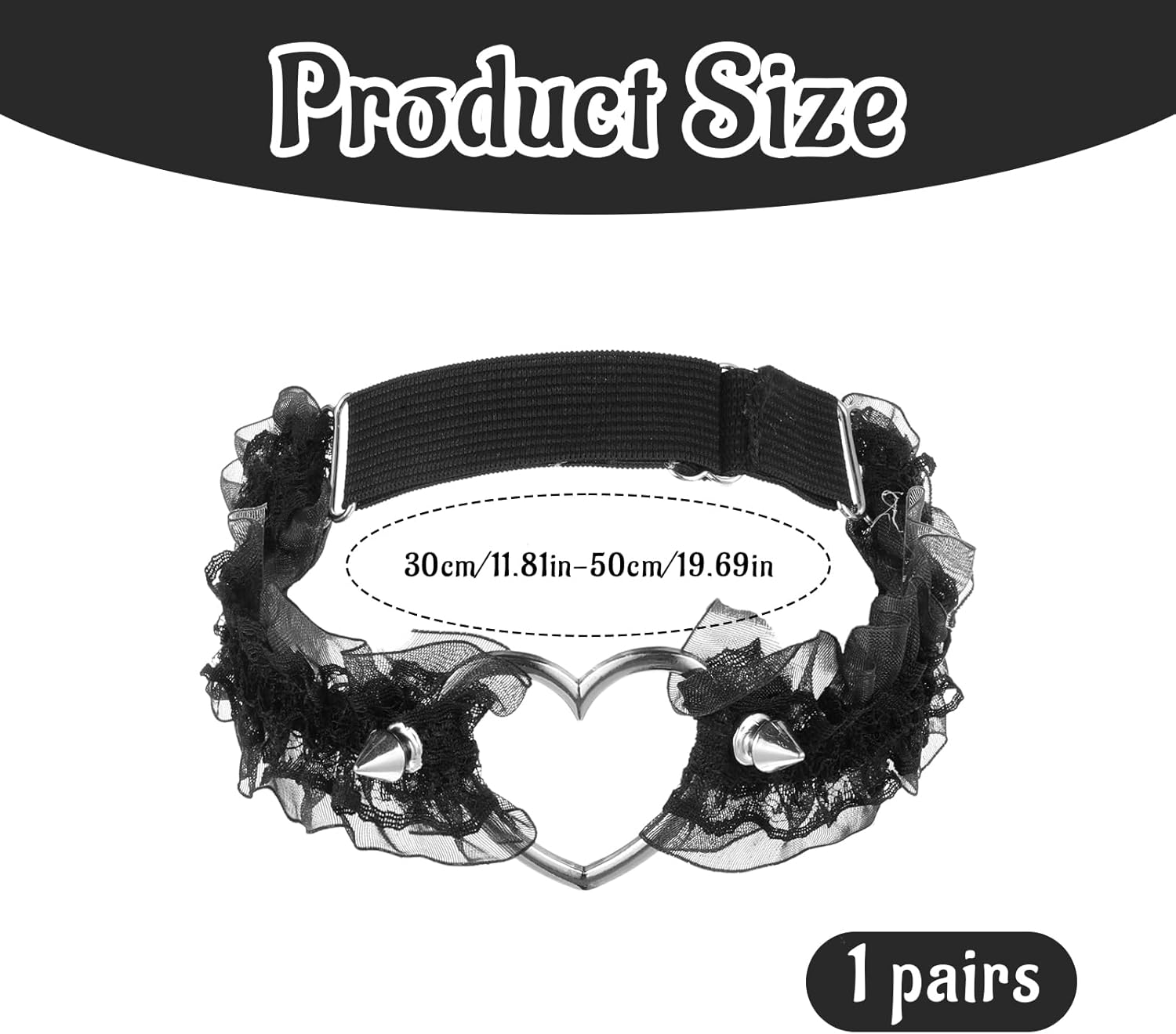 2 PCS Black Thigh Garter for Women, Adjustable Heart Lace Garter Elastic Heart Leg Garters Belt for Thigh Wedding Punk Gothic Accessories - Image 2