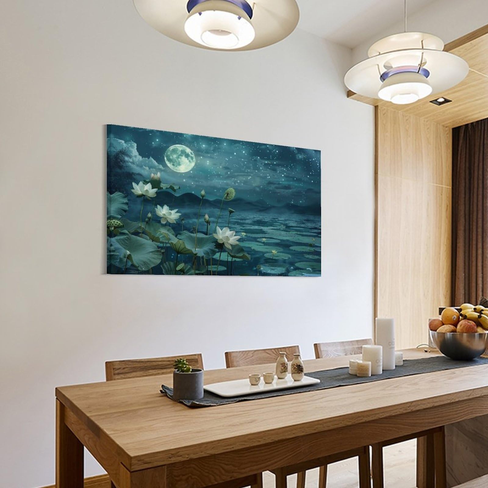 Amazon.co.jp: 絵画 月夜の蓮池インテリア 絵画 美しい海の景色 魅力的