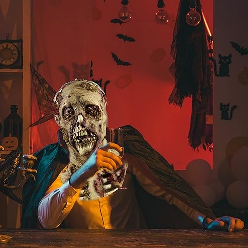 Miniatura 5 de Halloween Creepy Zombie Mask, Scary Walking Dead Man Head Mask, Latex Horror Costume Cosplay Props for Adults