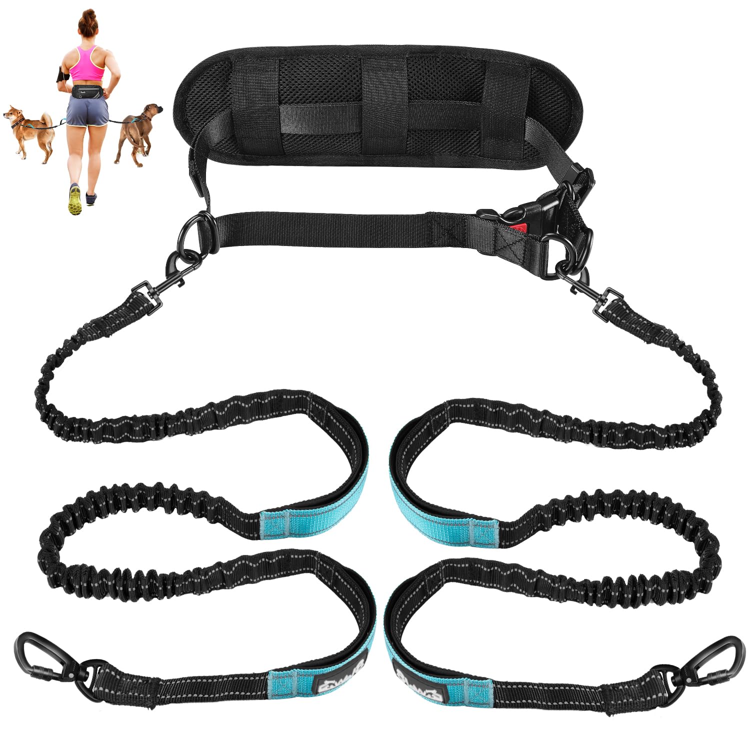 Eyein Hands Free Dog Lead, Anti Pull Dog Running Lead with Removable Pouch, Reflective Bungee Pet Leash with Dual Handle