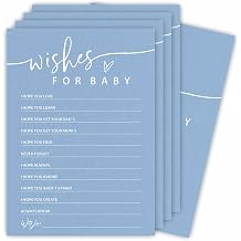 Wishes For Babyshower Game Set - Minimalism Blue - 30 Double-Sided Fill In Style Game Cards, Gender Reveal, Party Favor & Supplies - A06