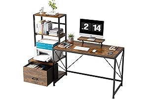 Reversible Home Office Desk with Storage Shelves and Printer Stand - Perfect...