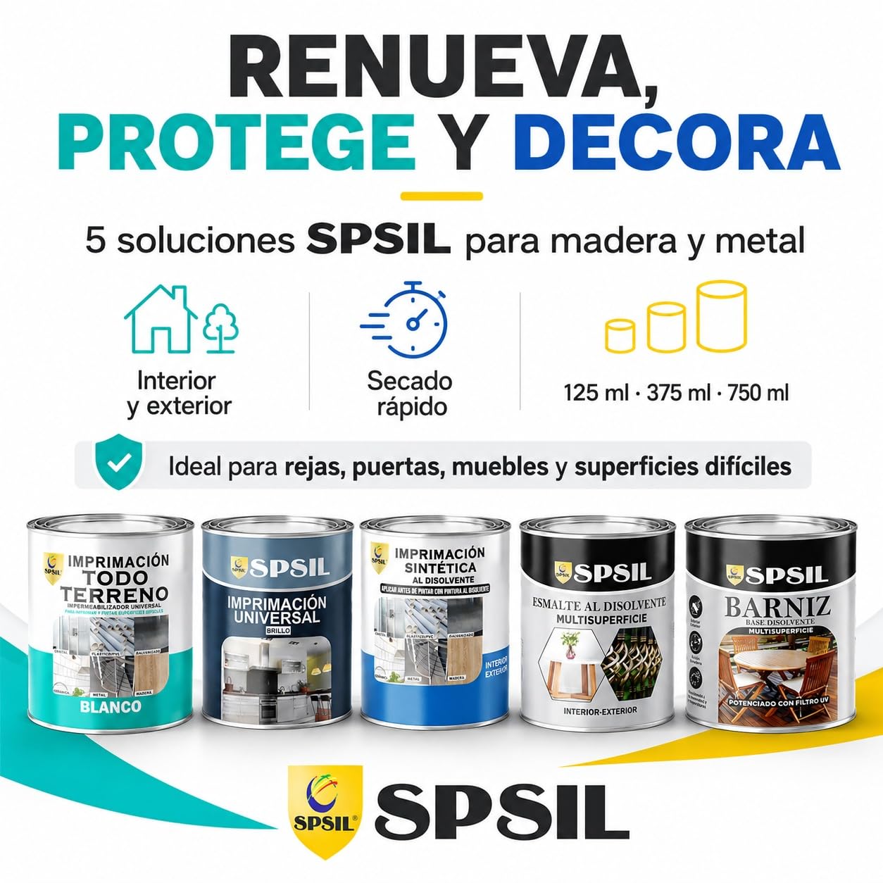 SPSIL Barniz Sintético al Agua para Madera Barniz Satinado 750ml X4, Protección UV y contra Humedad - Acabado Brillante - Secado Rápido - Interior y Exterior - Alto Rendimiento 8m²/L
