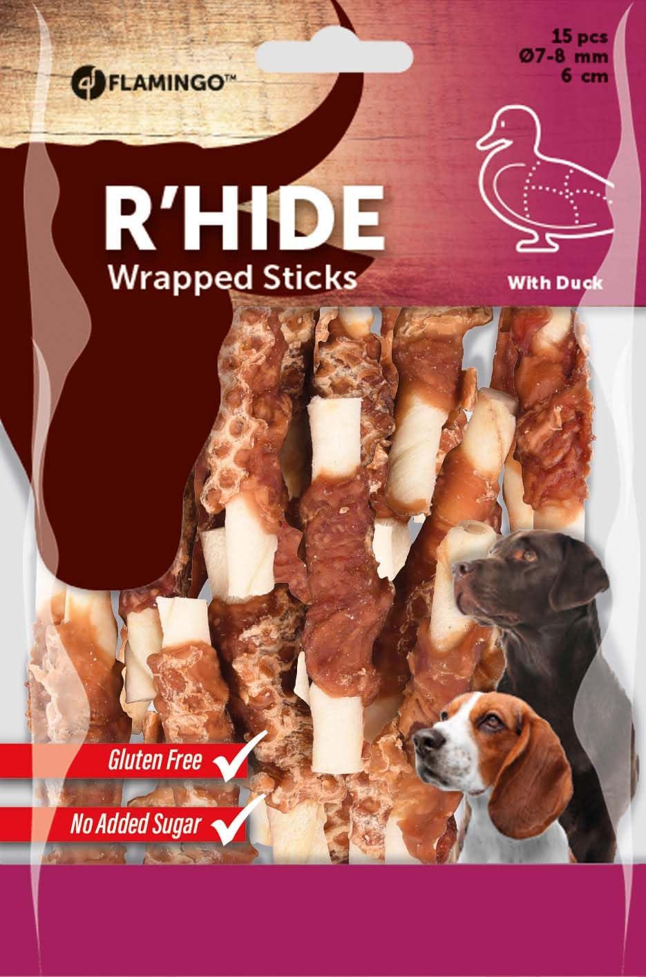 RAWHIDE DUCK WRAPPED STICK 6CM 15PCS 100GR
