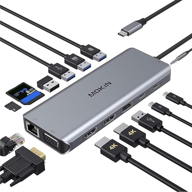 USB C Docking Station,14 IN 1 USB C to Dual HDMI Adapter Laptop Dell Docking Station Dual Monitor USB C Multiport Adapter with 2 HDMI,VGA,PD,Ethernet,5 USB for Dell,Surface,HP