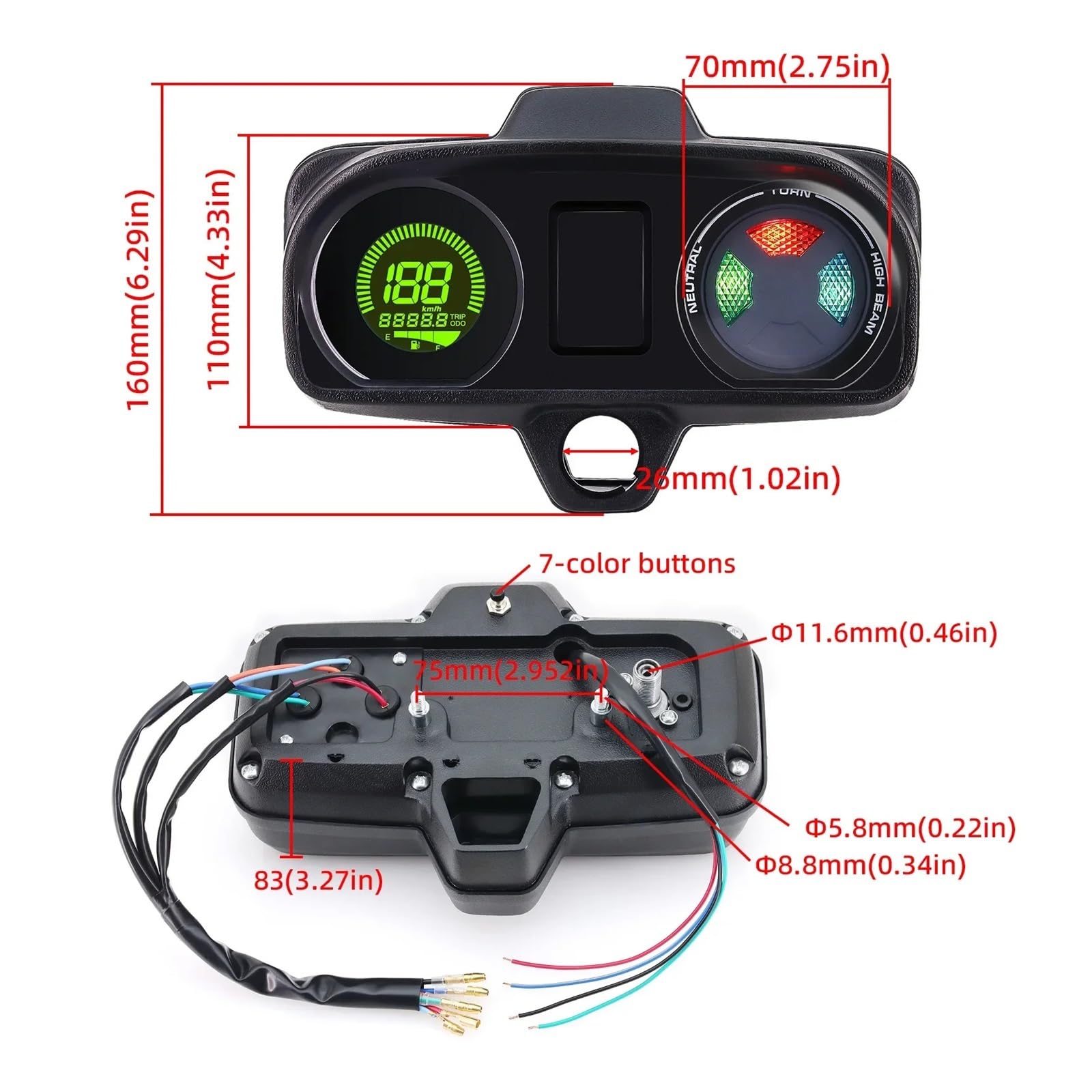 Contagiri contachilometri Tachimetro Universale A LED Misuratore Di Livello Carburante Strumento Per Moto Contachilometri Digitale Cruscotto La Maggior Parte Del Pannello Per Moto 12V