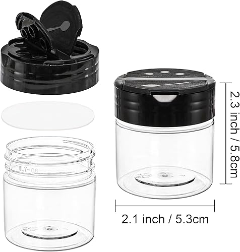 Miniatura 3 de Foraineam Paquete de 30 frascos de plástico transparente de 4 onzas, mini frascos de condimentos para especias con tapa abatible negra para verter o