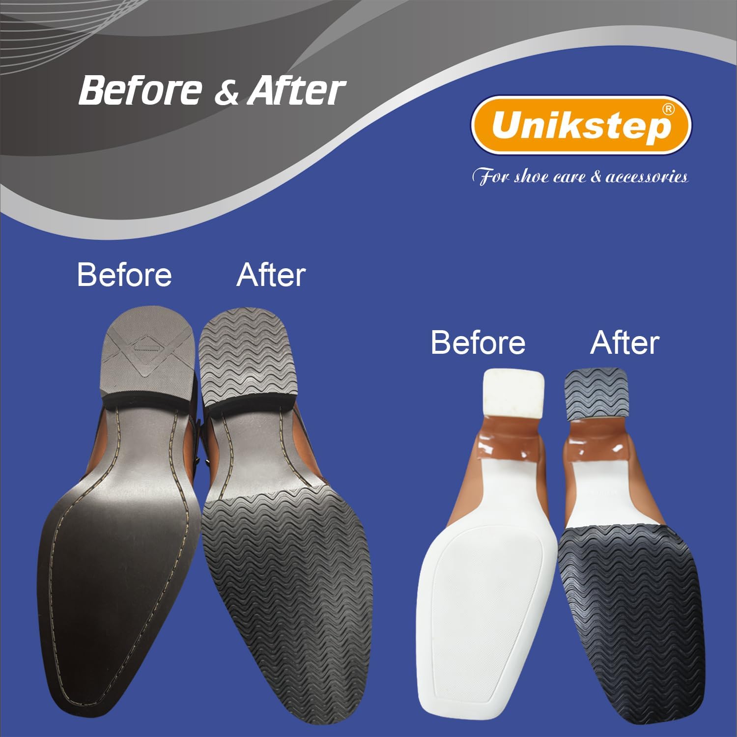UNIKSTEP 8 Pieces Shoe Sole and Heel Repair Rubber Sheets, Shoe Bottom Front Sole and Heel Replacement Pads, Non Skid Sole Protectors 2 Pairs Soles and 2 Pairs Heels