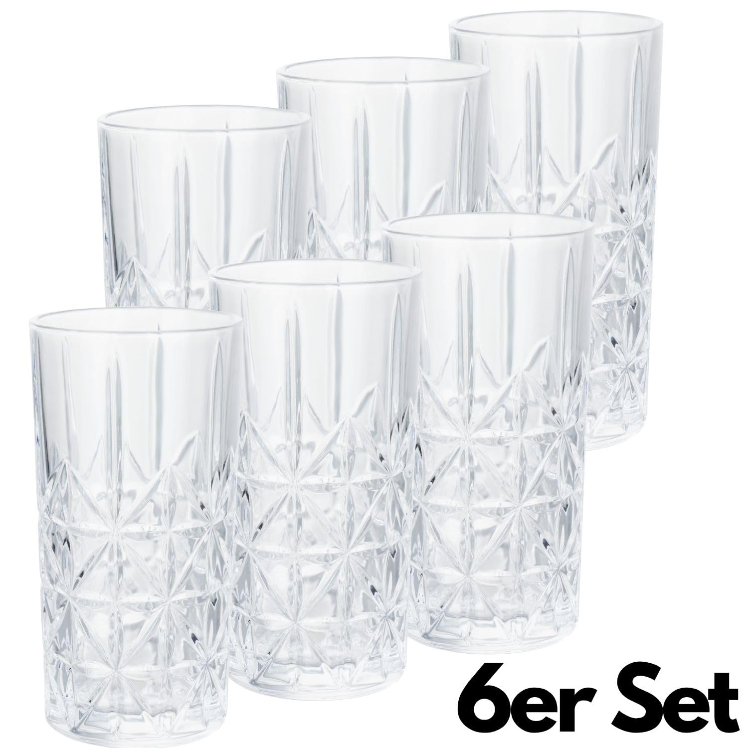 Gläser Set 6 teilig 300ml Trinkgläser modern Cocktailgläser Wassergläser Longdrinkgläser Kristall Optik Coctail Glas Trinkglas groß Water Glasses Longdrink Slush Glass Cup Saftgläser Cocktail