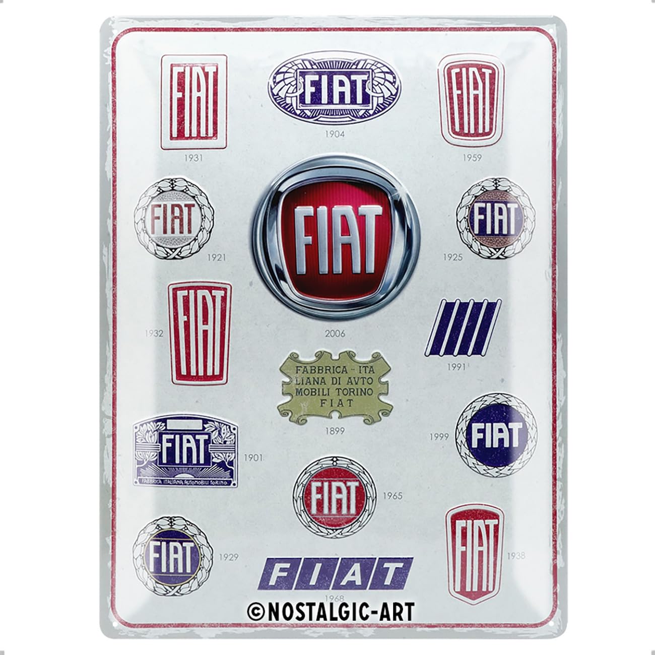 Nostalgic-Art Retro Tin Sign – Fiat – Logo Evolution – Gift idea for car accessoires fans, Metal Plaque, Vintage design for decoration, 30 x 40 cm