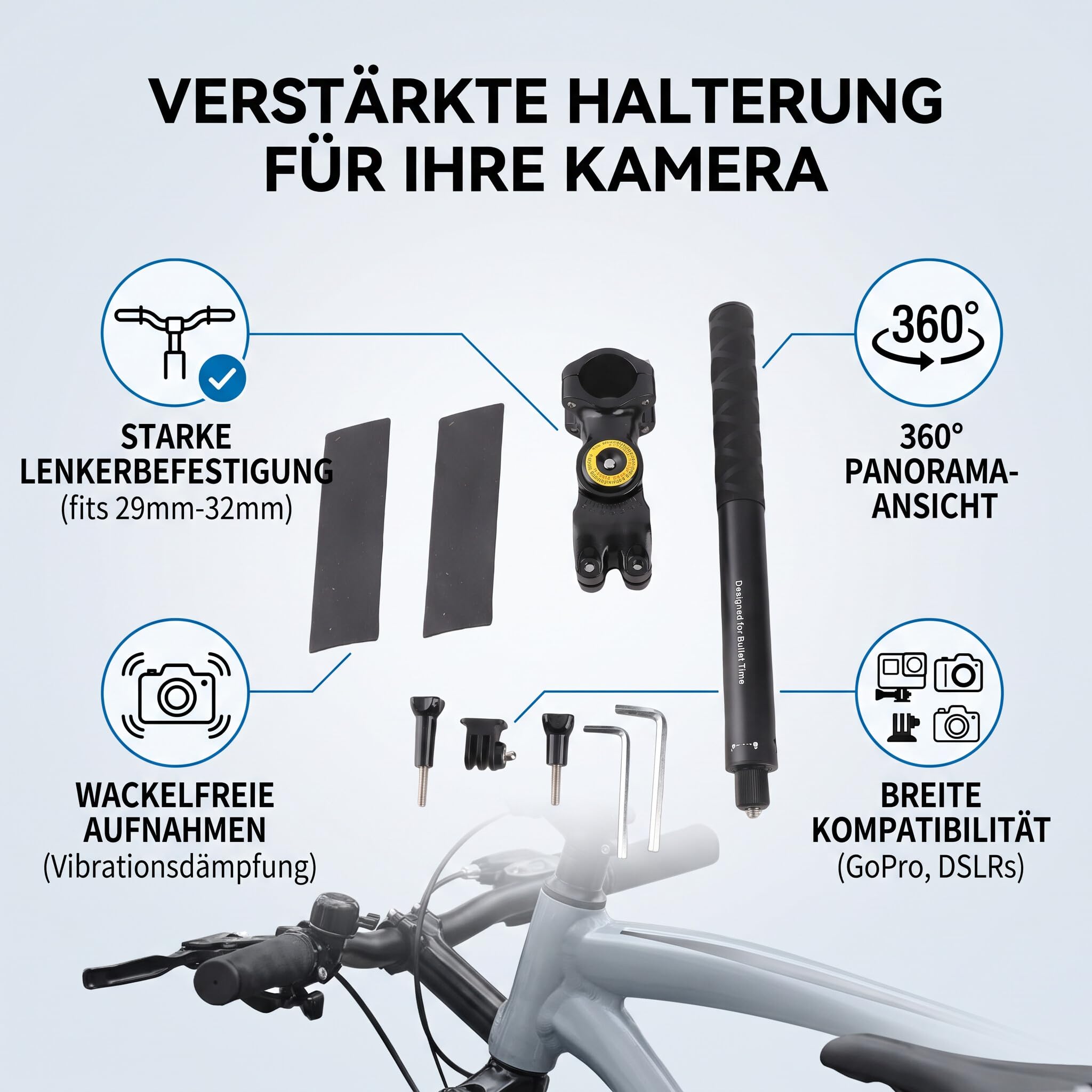 Fahrradlenker Kamera Klemmrohr, Motorrad Kamera-Klemmhalterung Fahrrad Selfie Stick Lenkerhalterung Kamerahalter-Halterung Verstellbare Länge Elektronik & Foto
