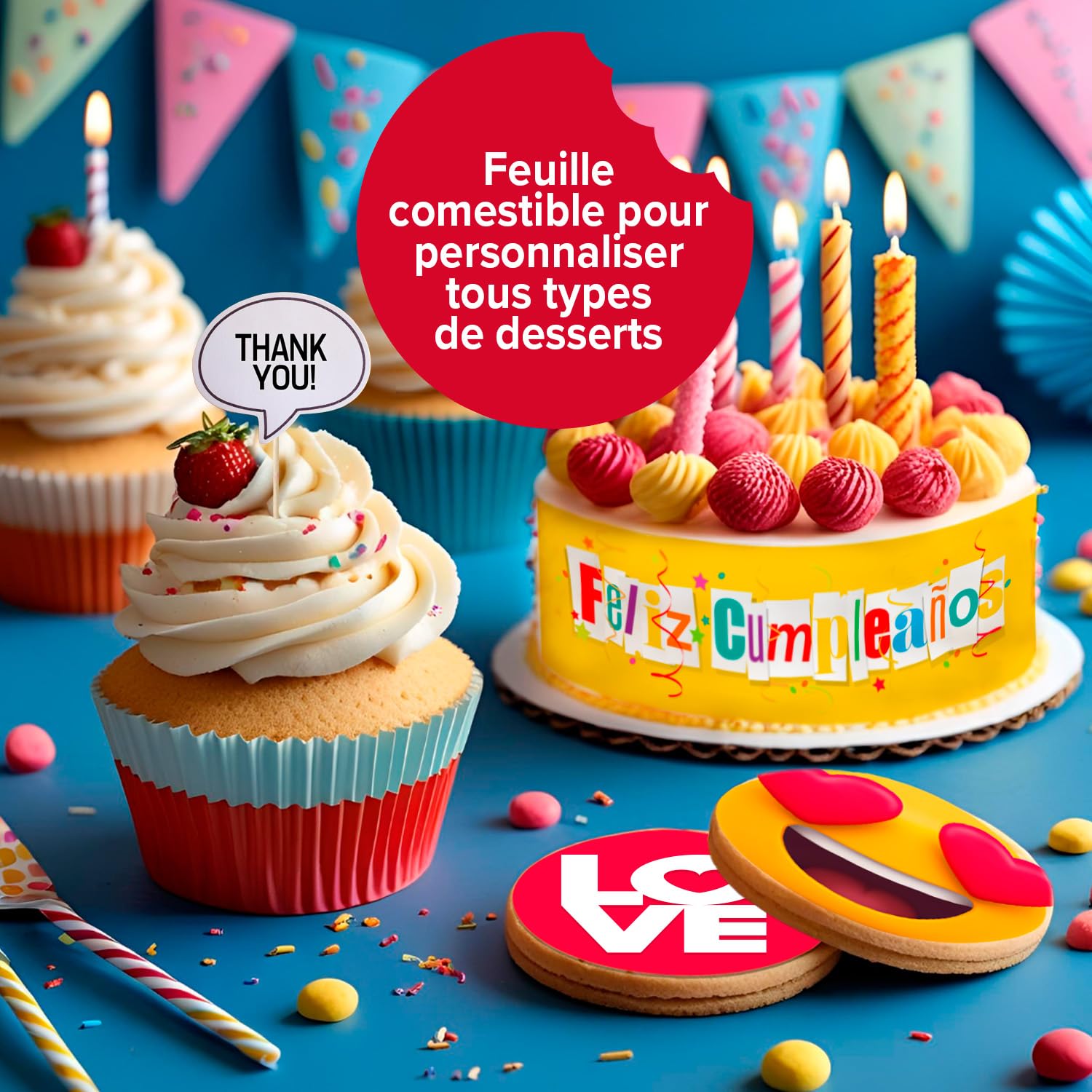 dekora - Papier comestible A4 pour impression - 25 feuilles - Papier d'amidon sans sucre compatible avec imprimantes à encre alimentaire - Décoration créative pour gâteaux, biscuits et cupcakes