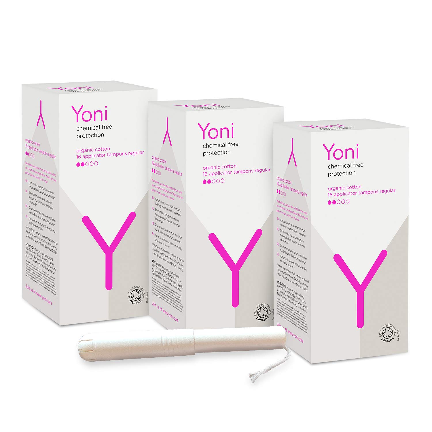 Yoni 100% Organic Cotton Applicator Tampons – For Regular flow | Pack of 3 (48 pieces) | Biodegradable, comfortable and leak-free experience